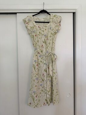 H&M Cream Floral Button-Front Midi Dress